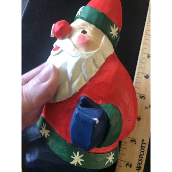 Vtg hand painted folk art santa Bright Vibrant Colors Resin? Wood Look Light - Picture 8 of 9